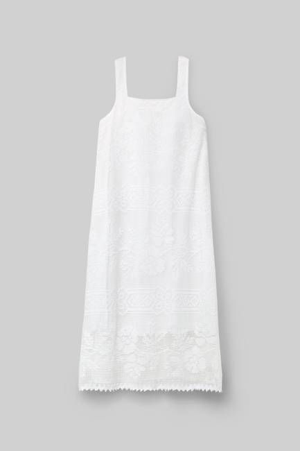 Freya-Fay Cotton Lace Dress in White by HANNAH BEAUMONT