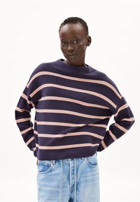 STRICKPULLOVER MIT MERINAA-STREIFEN | moonlight gray-rosalilly