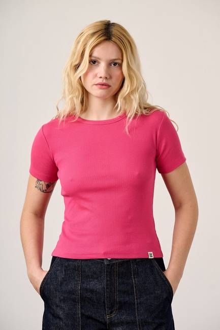 Gracie - Cotton T-Shirt in Fuchsia Rose