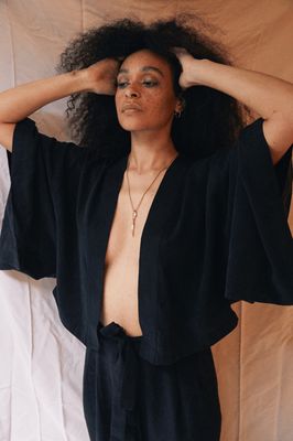 Organic Cotton Kimono Jacket in Black - ARCHIVE SALE