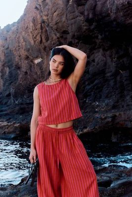 Arden - Oberteil aus Baumwolle und Leinen, gestreift in Rosa und Orange