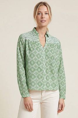 Livi Bluse aus Bio-Baumwolle | Salbei/Weiß