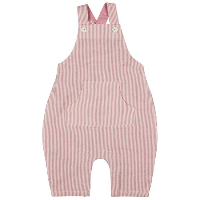 Baby Dungarees (Seersucker Fine Stripe) - Pink