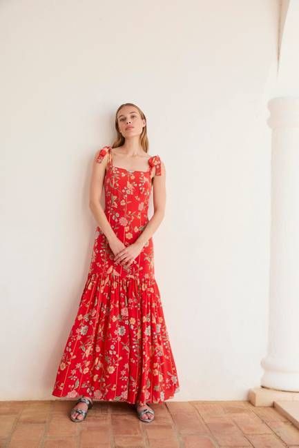 Thea Bamboo & Birds Red Dress
