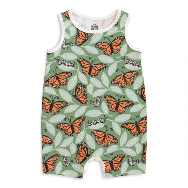 Tank Top Romper - Monarchs Dark Green