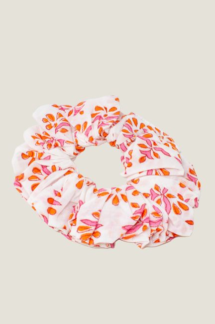 Block Print Scrunchie | Hot Coral