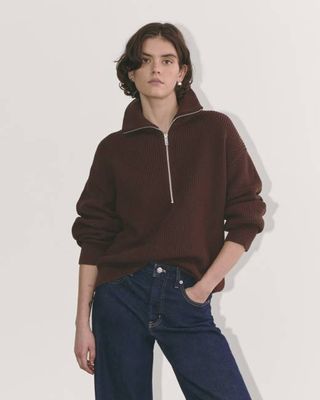 The Half-Zip in Everyday Cotton | Dark Mahogany