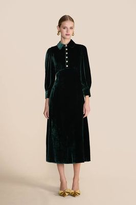 Calla Evergreen Velvet Dress