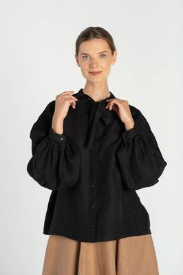 Clementine – Linen Shirt with Bow-Tie Collar