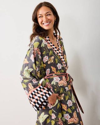 Midnight Flutter - Eco Satin Robe - Slate