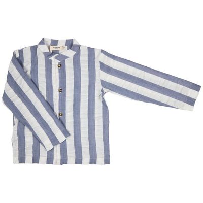 Kragenloses Seersucker-Hemd - Indigo