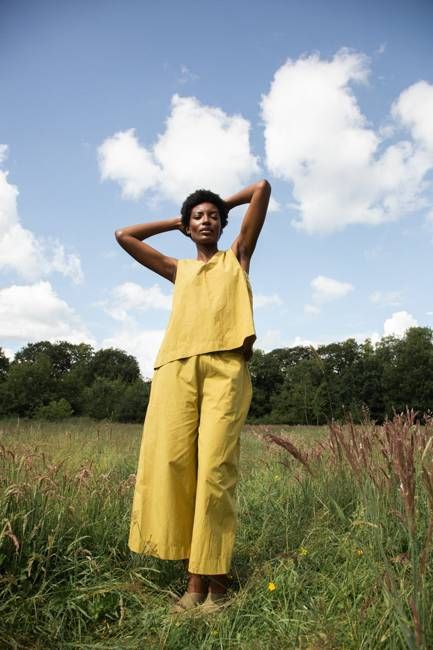 Evora-Jane Organic Cotton Trouser in Bright Olive