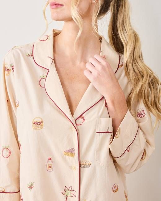 Embroidered Apple Picking - Sleep Shirt - Cream
