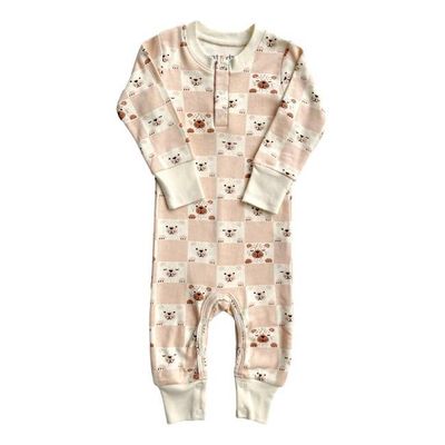GOTS Certified Organic Cotton Playsuit No Pocket - Checkered Bear