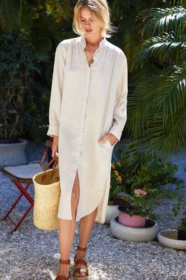 Midi Shirtdress - Almond Linen
