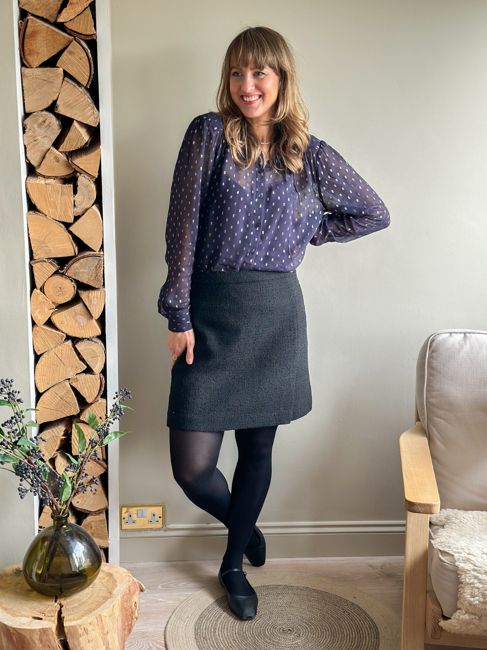 Collette - Long Sleeve Lurex Dobby Shirt - Navy and Gold