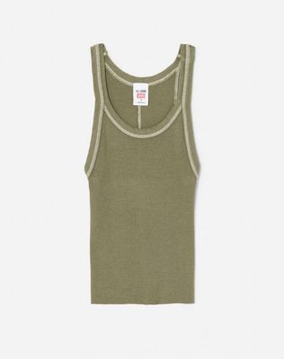 Hanes Cropped Ribbed Tank - Bayleaf with Ivory Stitches