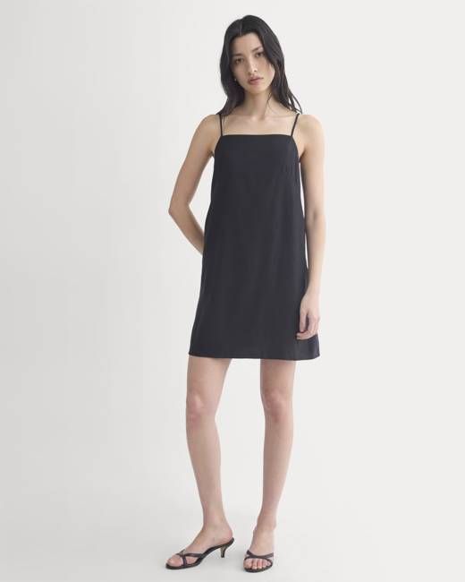 Mini Shift Dress in Stretch Linen | Black