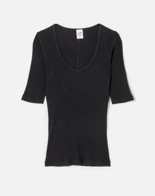 Hanes Ribbed Scoop Neck Tee - Black