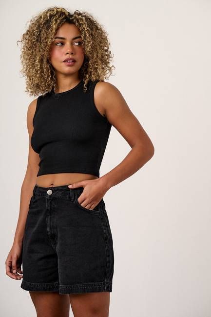 Lexi - Denim High Waist Shorts in Black Wash
