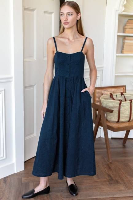 Florentine Layering Dress - Navy Seersucker