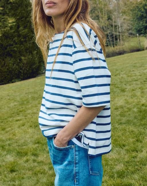 The BRETON / The Tee - Ecru + Navy