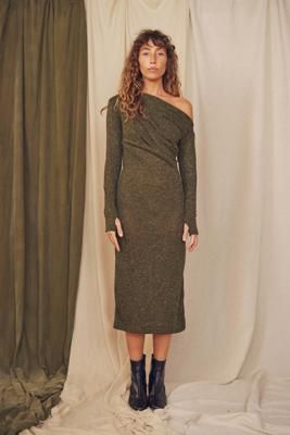 Khaki Recycled Jersey Drape Dress