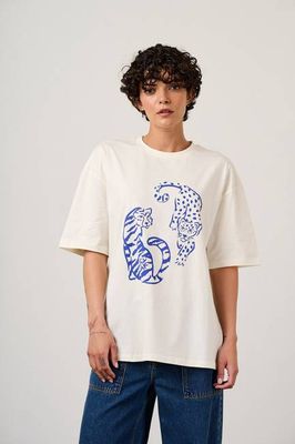 Benny - Oversize-T-Shirt aus Baumwolle in Ecru Tiger