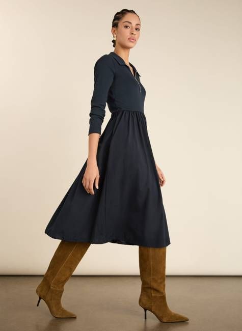 Kate Fabric Mix Zip Collar Dress