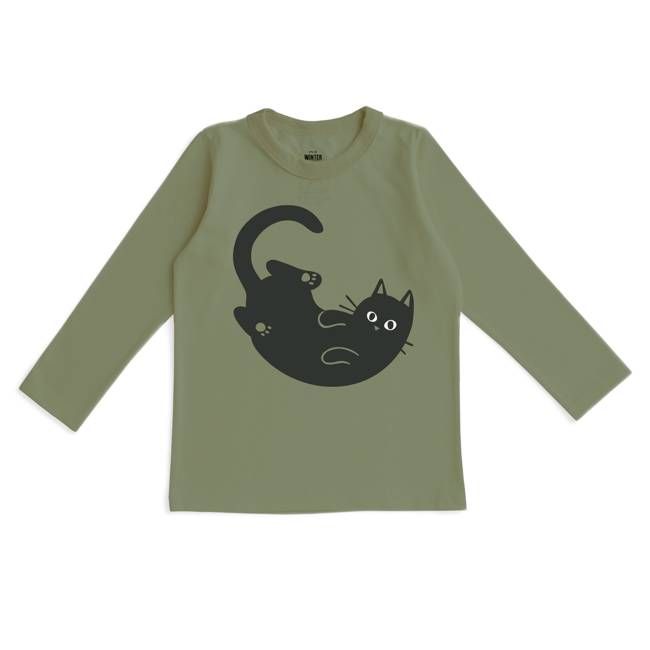 Long Sleeve GRAPHIC Tee - Cat Forest Green