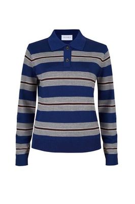 Galante 100% Merino Polo Top Navy Stripes