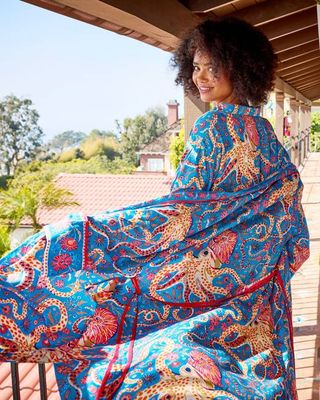 Octopus Isle - Eco Satin Robe - Ocean Eyes