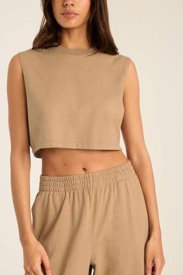 Coast Crop Muscle Tank - Latte Cotton Jersey