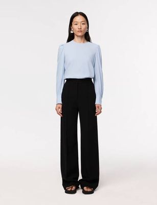 Gathered Sleeve Crewneck Blouse - Resale | Oxford Blue