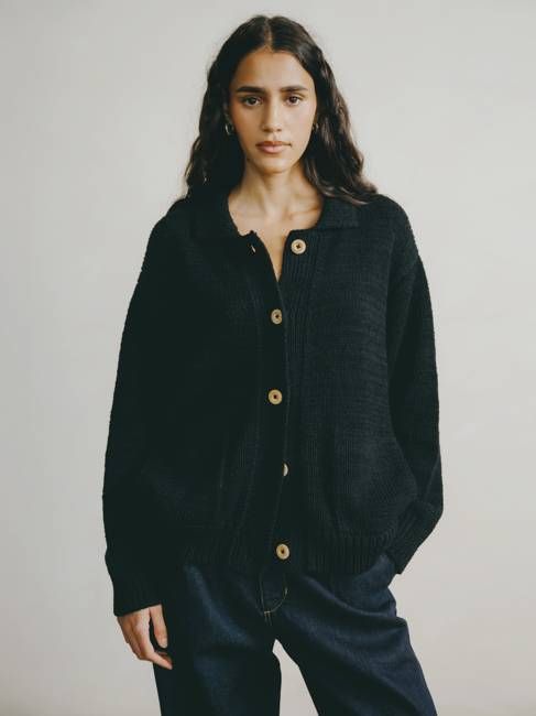 Leon Knit Jacket, Organic Cotton Bouclé, Black