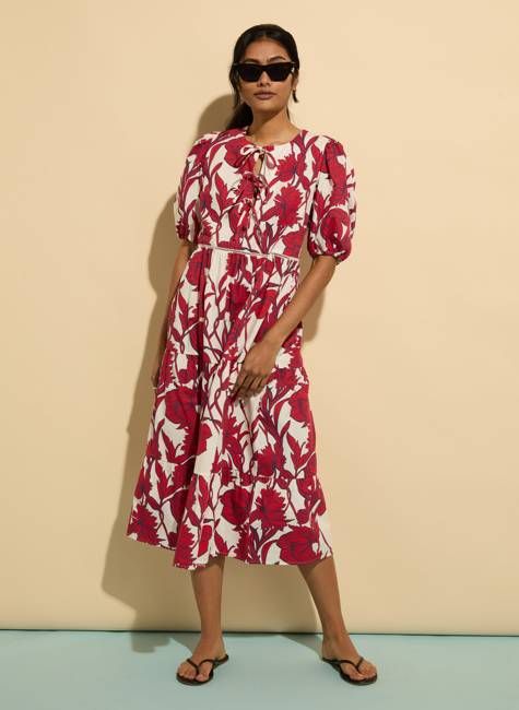 Amelie Organic Cotton Tie Midi Dress