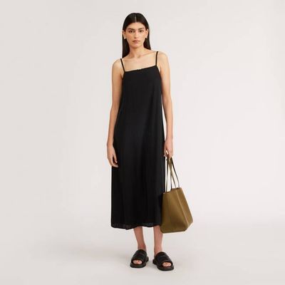 The Satin Square-Neck Slip Dress | Black