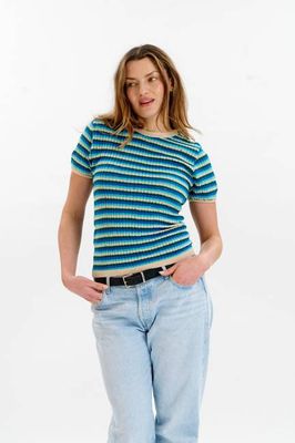 PENELOPE Organic Cotton Pointelle Knit Tee - Ocean