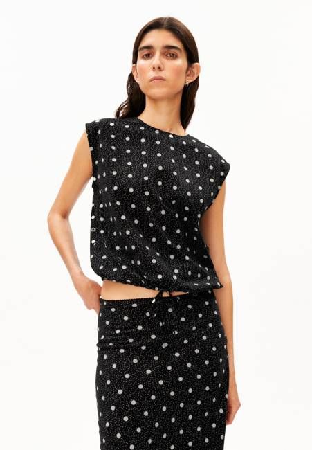 DOT DRAWSTRING BLOUSE TOP