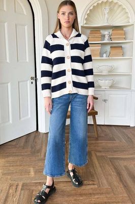 Playa Stripe Cardigan - Ivory + Navy Tanguis Cotton