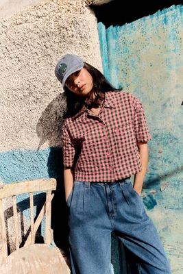 Archer - Cotton Shirt in Pink & Green Gingham