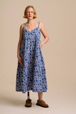 Mable - Blaues Baumwollkleid mit Blumenmuster