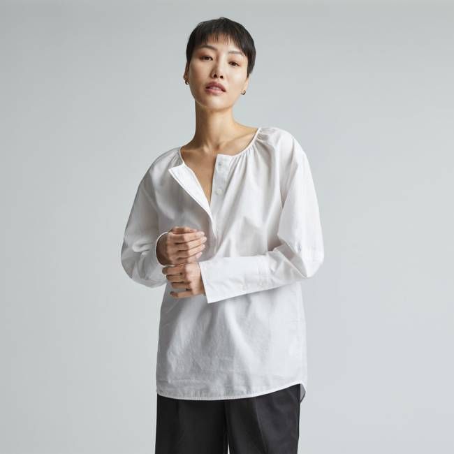 The Silky Cotton Balloon Sleeve Top | White