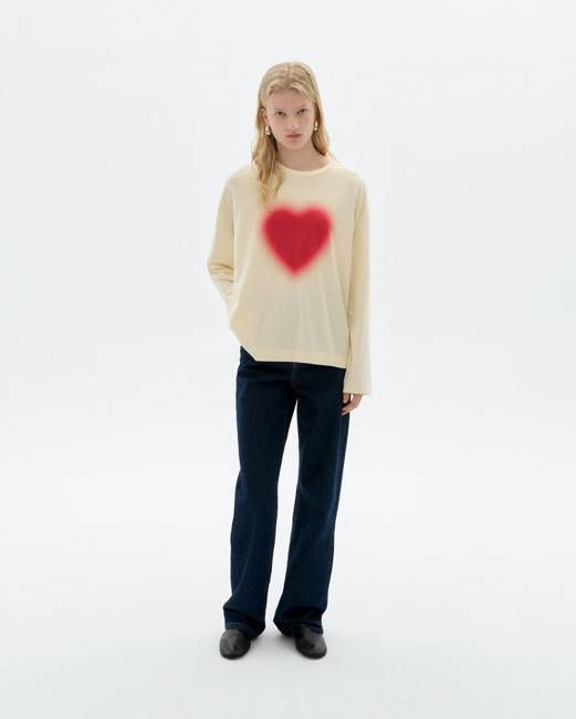 White long sleeve blurry heart Emily t-shirt