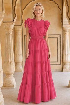 Rose Frill Maxi Dress | Pink