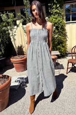 Santiago Sundress - Moss Stripe Organic