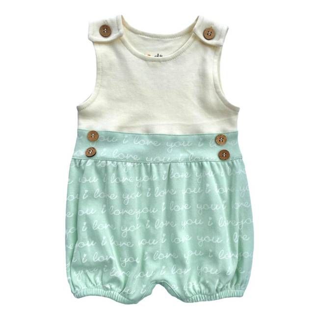 GOTS Certified Organic Cotton Bubble Romper - I Love You (Desert Green)