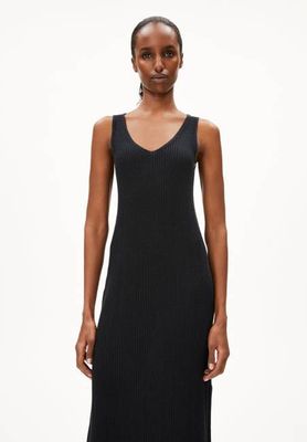 LINEN BLEND KNIT DRESS | black