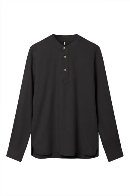 ELIJAH - Linen/OC blend shirt - black