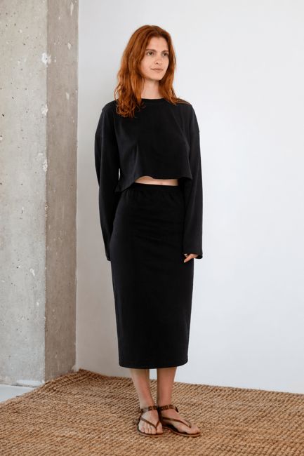 Organic Cotton Midi Skirt in Black - ARCHIVE SALE